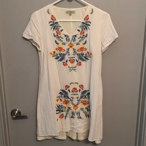 Polagram Embroidered Linen Cream Dress